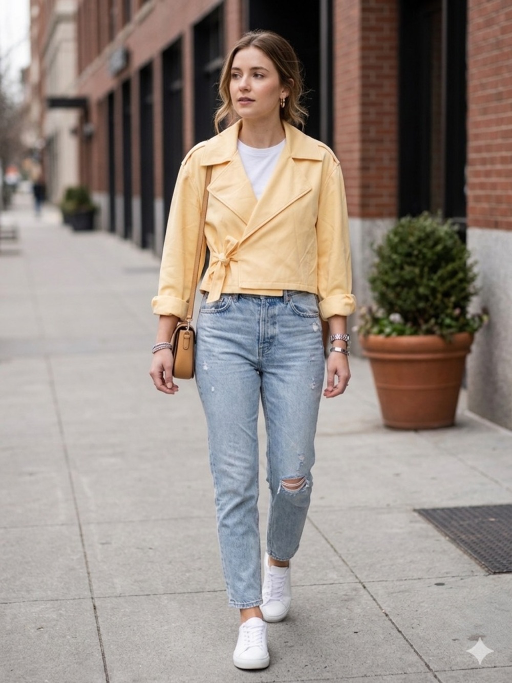 NWT Ryegrass Relaxing Yellow Cropped Wrap Jacket Side Tie Puff Sleeve Large